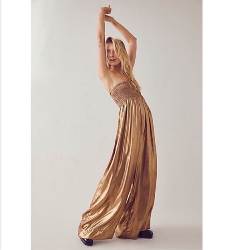 Free People Julie One Piece Strapless Wide Leg Jumpsuit in Copper | Size XS NWT
